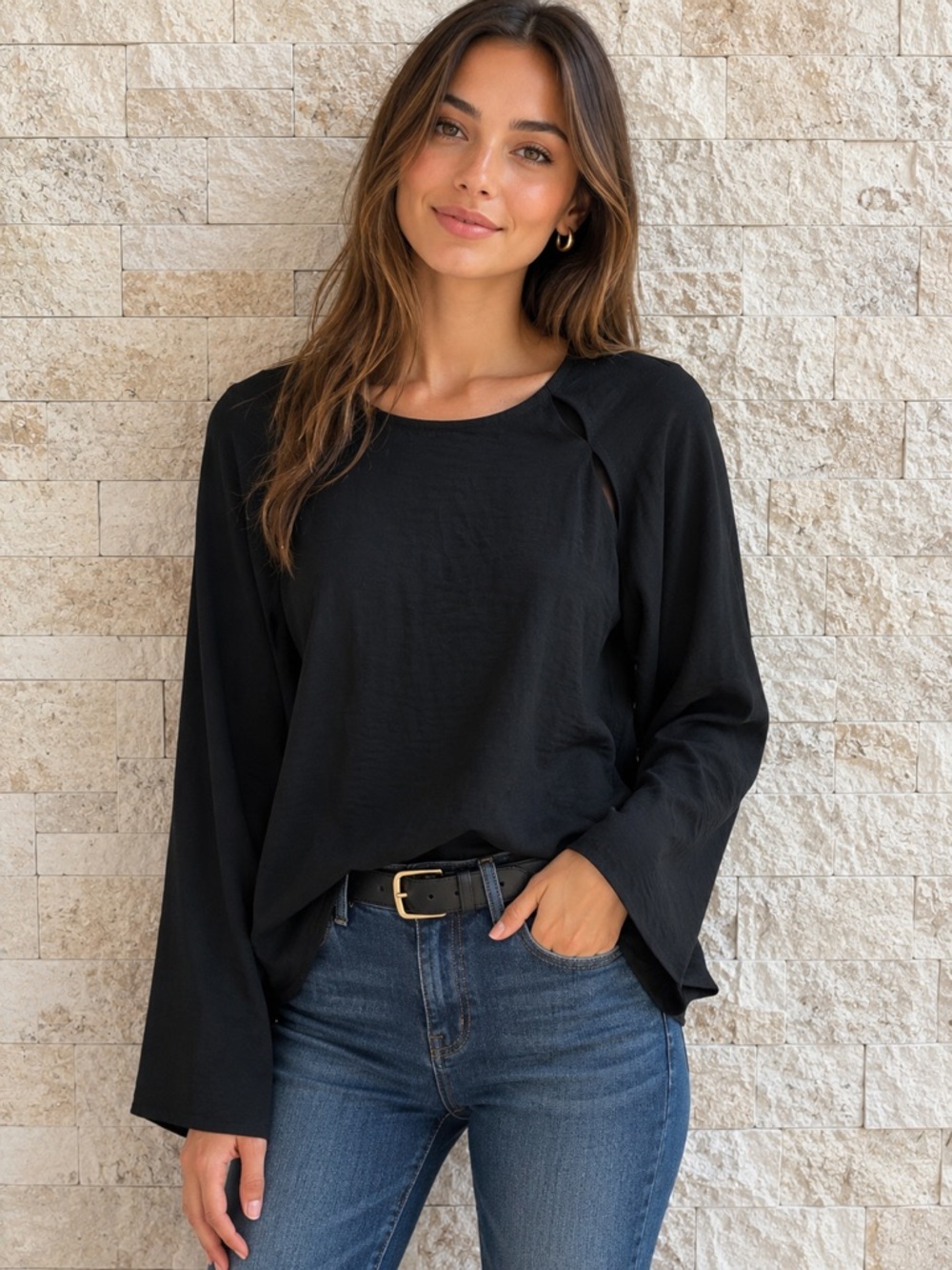 Vero‎ Moda Black Long Sleeve Crew Neck Top size M